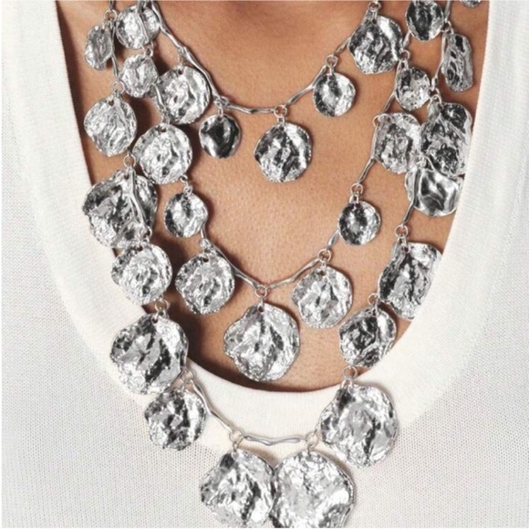 New! Zara Silver Coin Stack Necklace Set (1082) NWOT - Picture 1 of 3